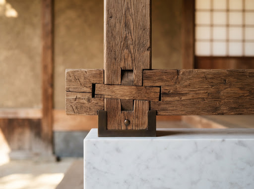 Close-up architectural detail photography of handcrafted timber joinery