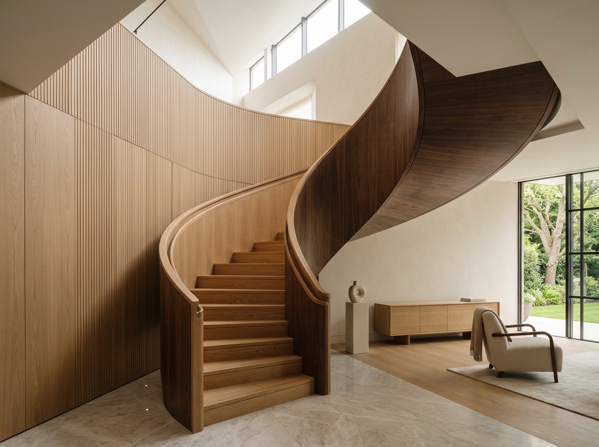 Warm residential interior with bespoke solid oak joinery